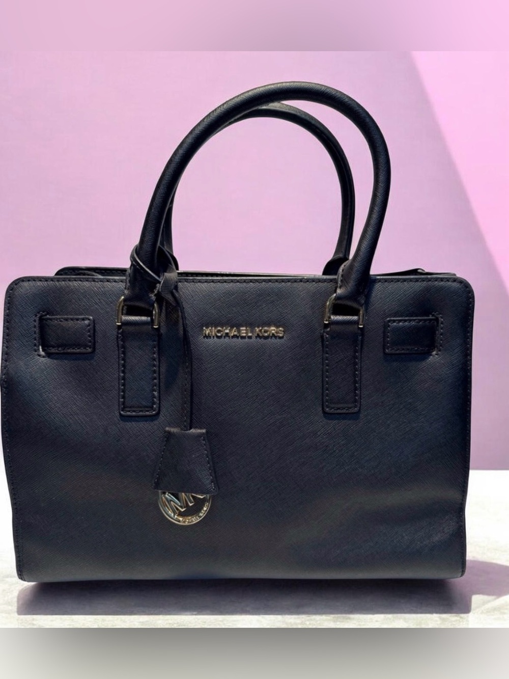 Michael Kors Black Saffiano Satchel with Gold Hardware